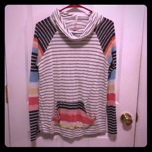 Long sleeved striped cowel neck